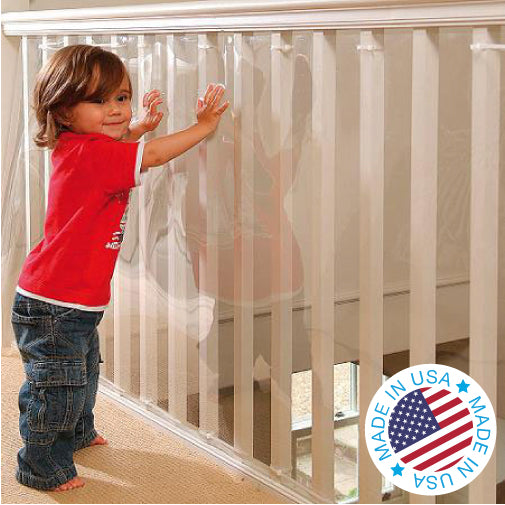 Kidkusion Indoor/Outdoor Banister Guard | Made in USA | Clear | Child and Pet Safety Barrier