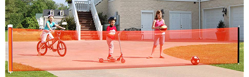 Kidkusion Inc. Retractable Driveway Guard | Driveway and Playtime Safety | Visual Barrier